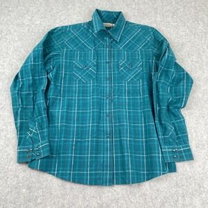 Rockies Shirt Mens XL Blue Teal Plaid Western Snap Front Long Sleeve RTW3382004